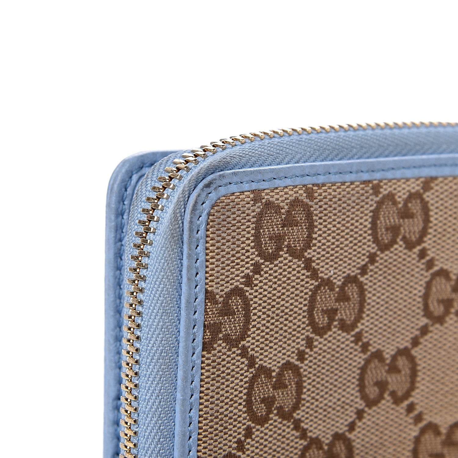 Gucci Monogram Dollar Calfskin Zip Around French Flap Wallet Beige Ebony Mineral Blue 17 of 19