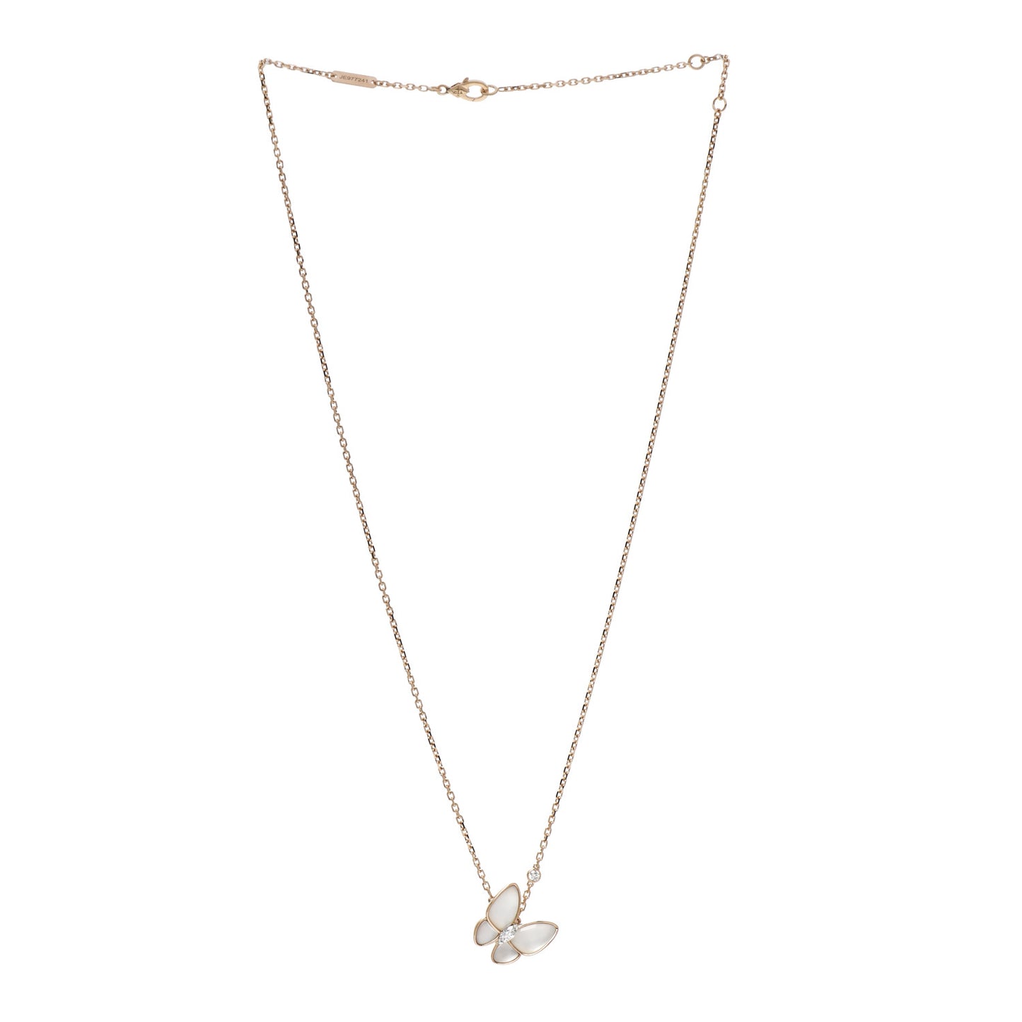 18K Rose Gold Diamond Mother of Pearl Two Butterfly Pendant Necklace