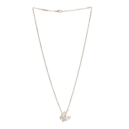 Van Cleef & Arpels 18K Rose Gold Diamond Mother of Pearl Two Butterfly Pendant Necklace 3 of 6