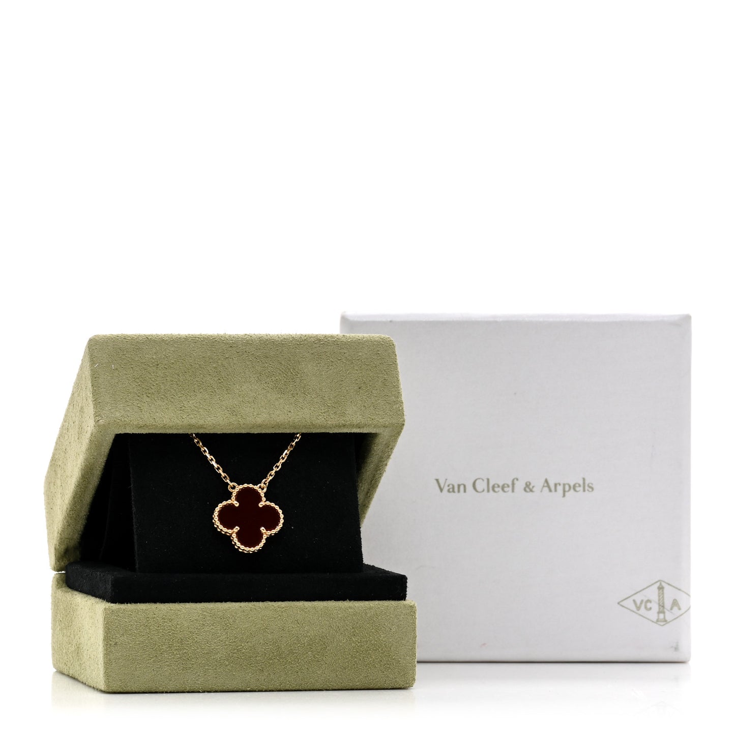 18K Yellow Gold Carnelian Vintage Alhambra Pendant Necklace