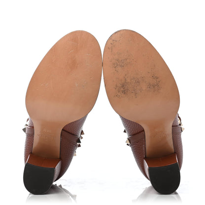 Valentino Garavani Pebbled Calfskin Rockstud Double Buckle 70mm Block Heel Ankle Boots 36.5 Bright Cognac 4 of 4