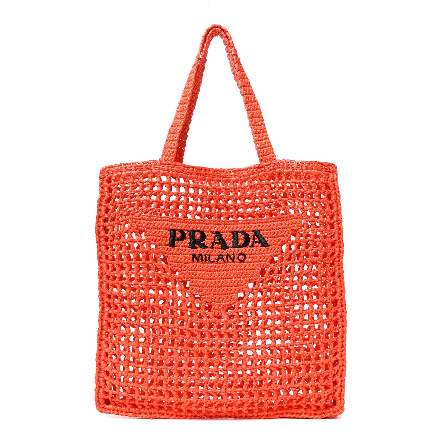 Yarn Raffia Effect Crochet Logo Embroidered Tote Bag Arancio