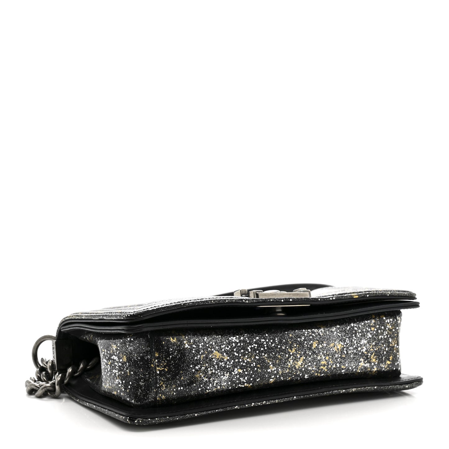 Glitter Glazed Calfskin Medium Boy Flap Black