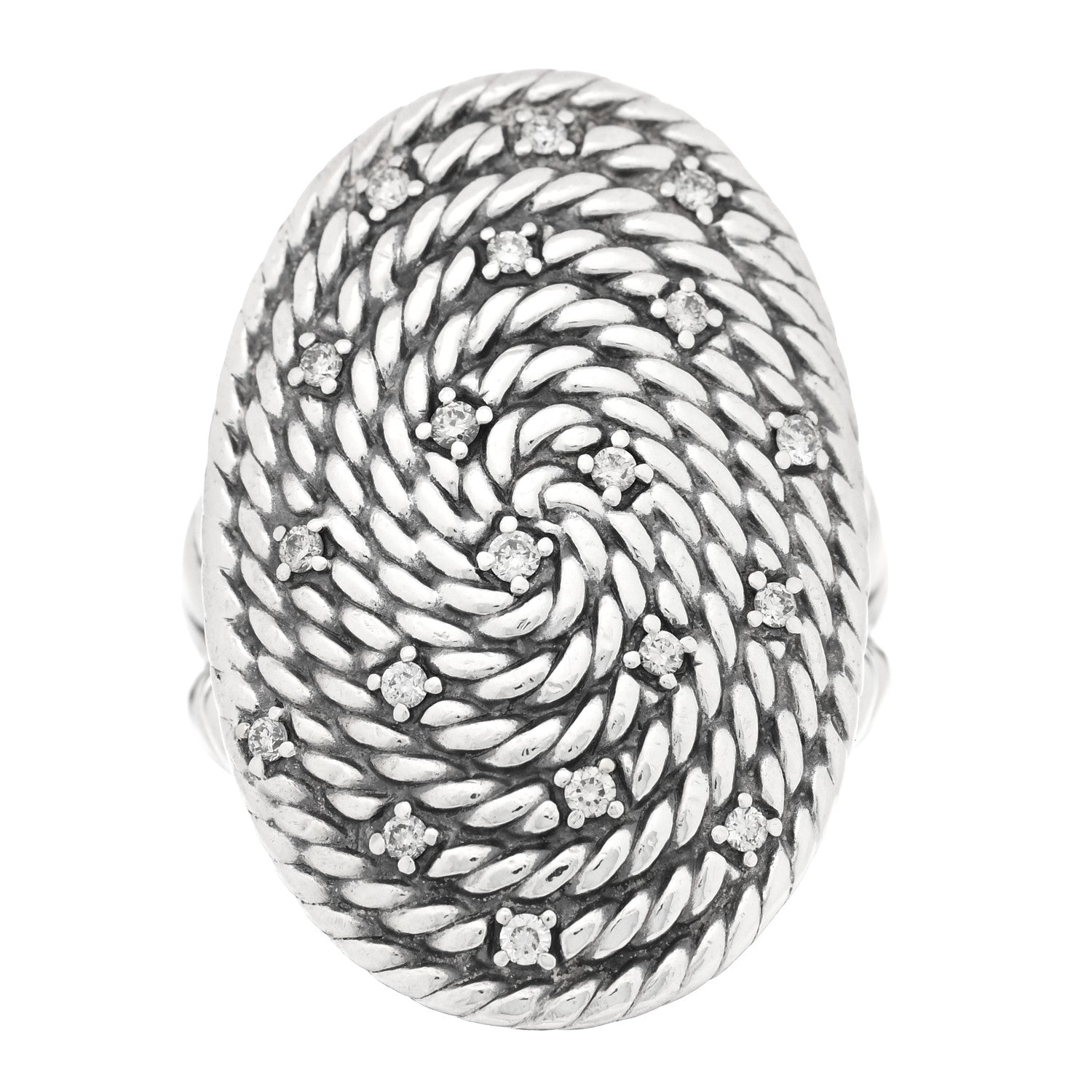 David Yurman Sterling Silver Diamond Cable Coil Ring 60 9 1 of 5