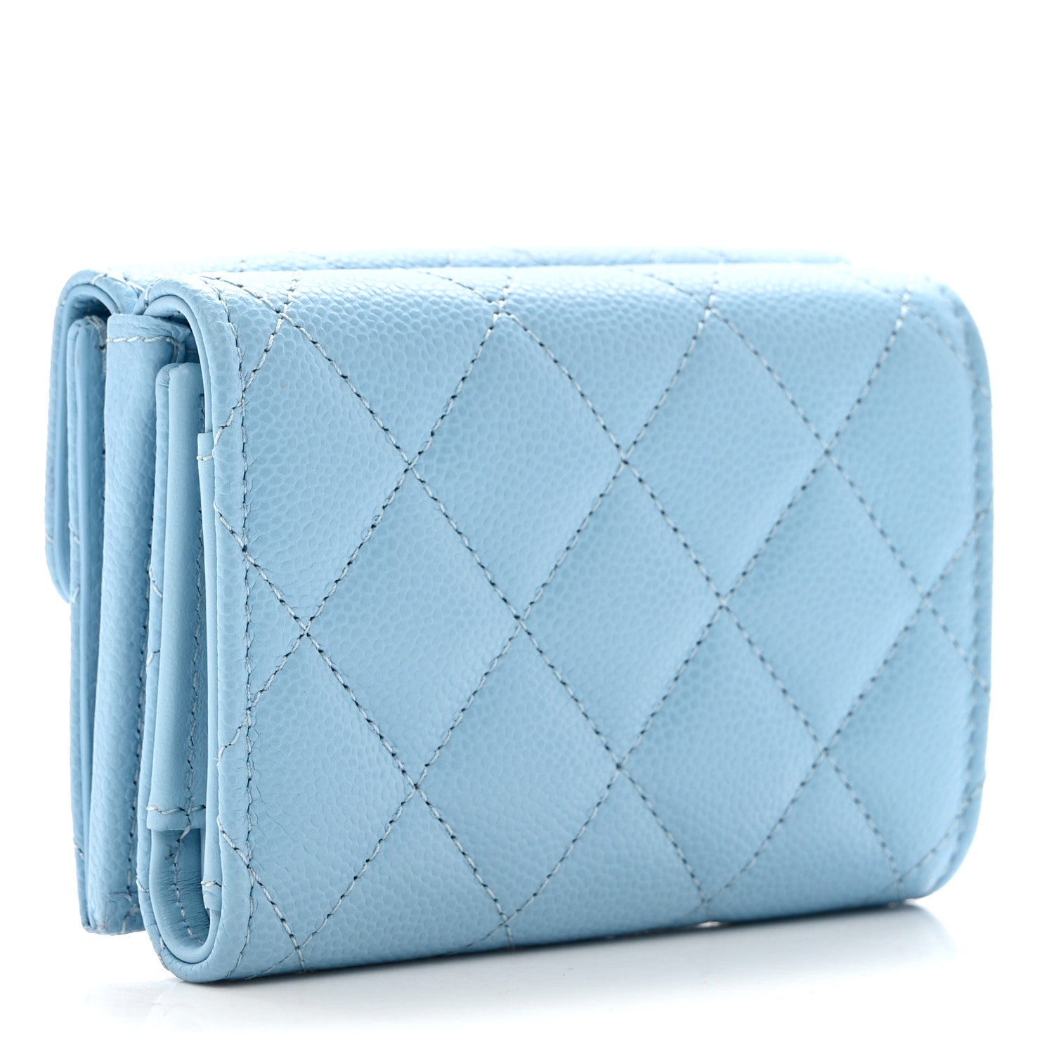 Chanel Caviar Quilted Double Flap Wallet Light Blue 2 of 9