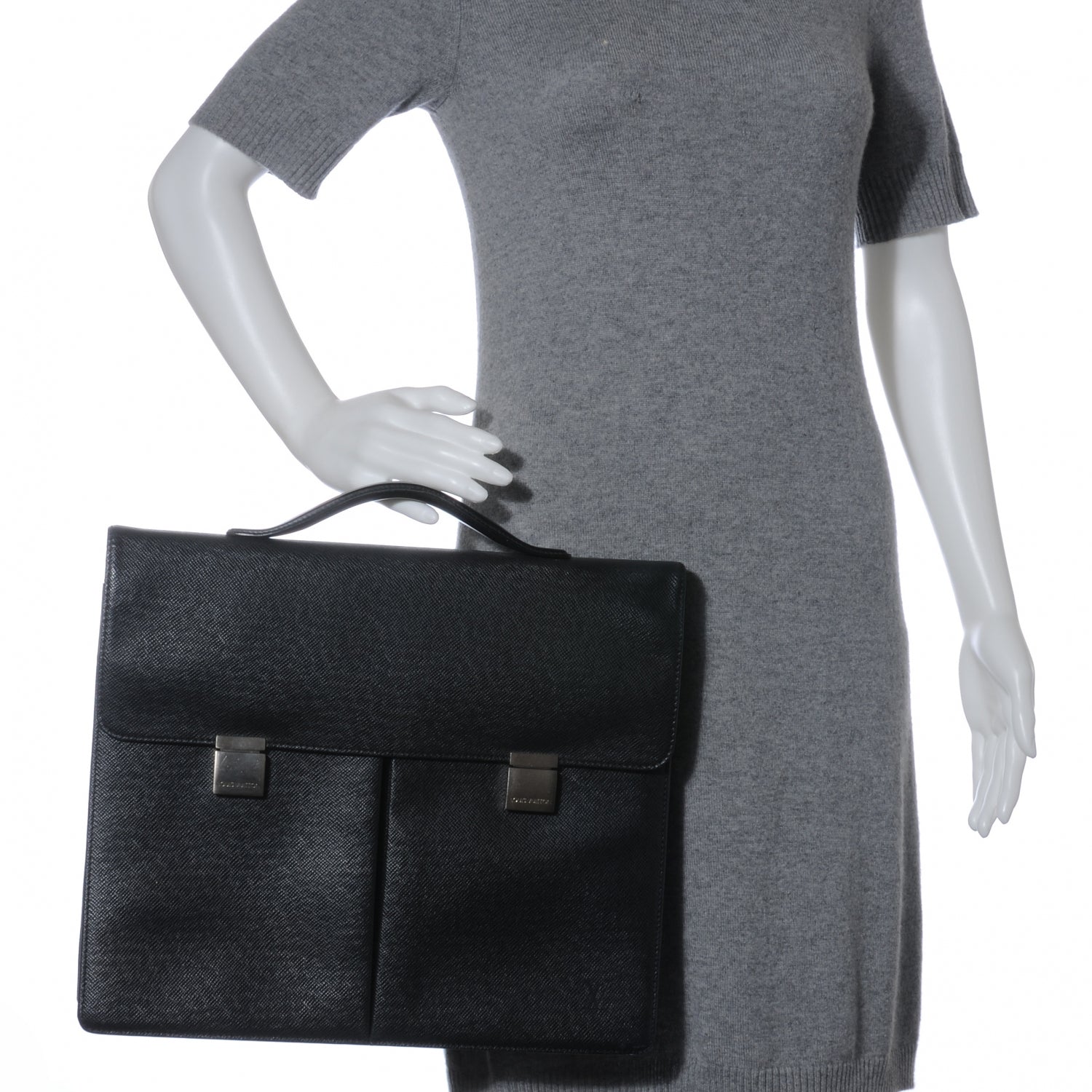 Louis Vuitton Taiga Serviette Khazan 1 Soufflet Briefcase Black 2 of 7