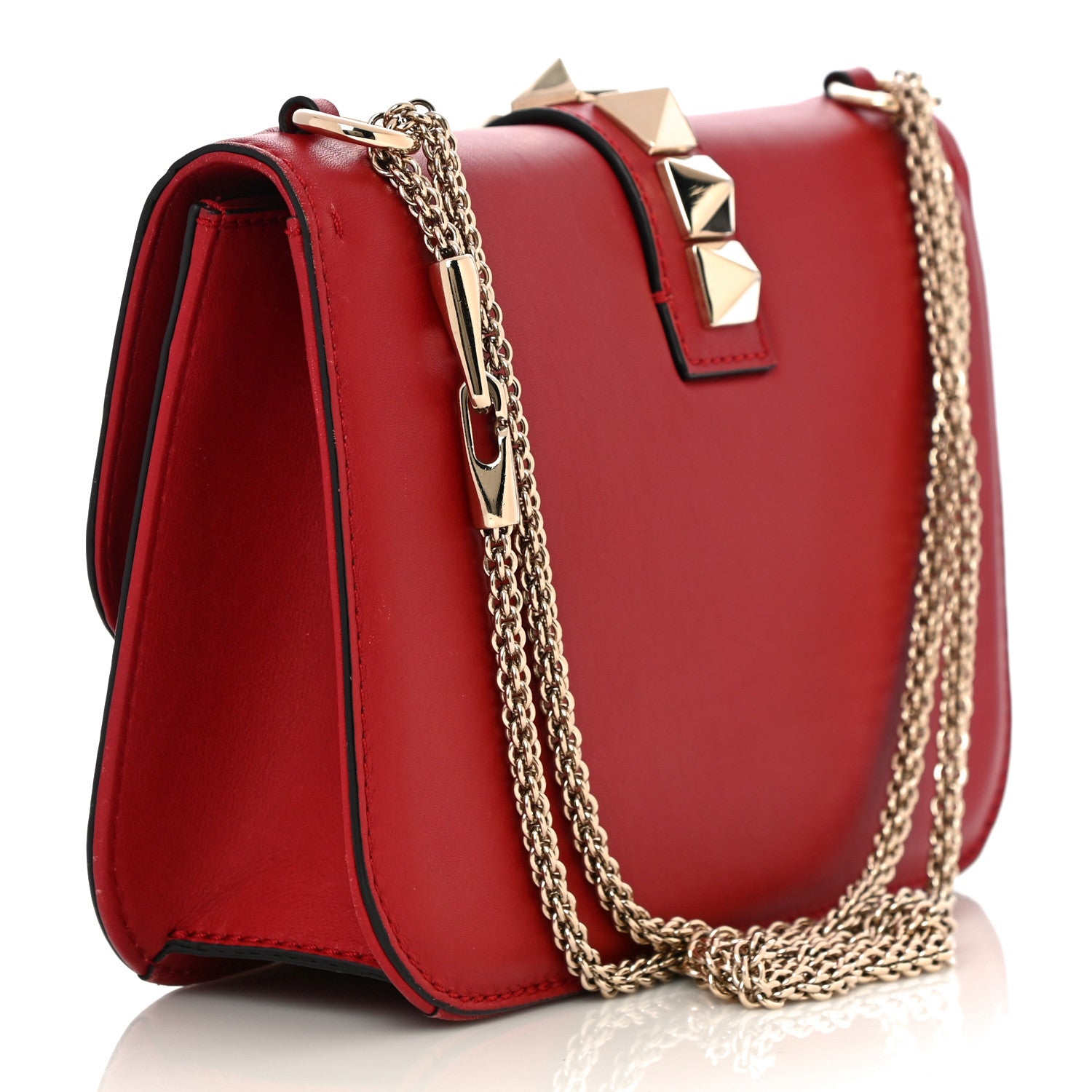 Valentino Garavani Vitello Medium Glam Lock Rockstud Flap Red 3 of 21