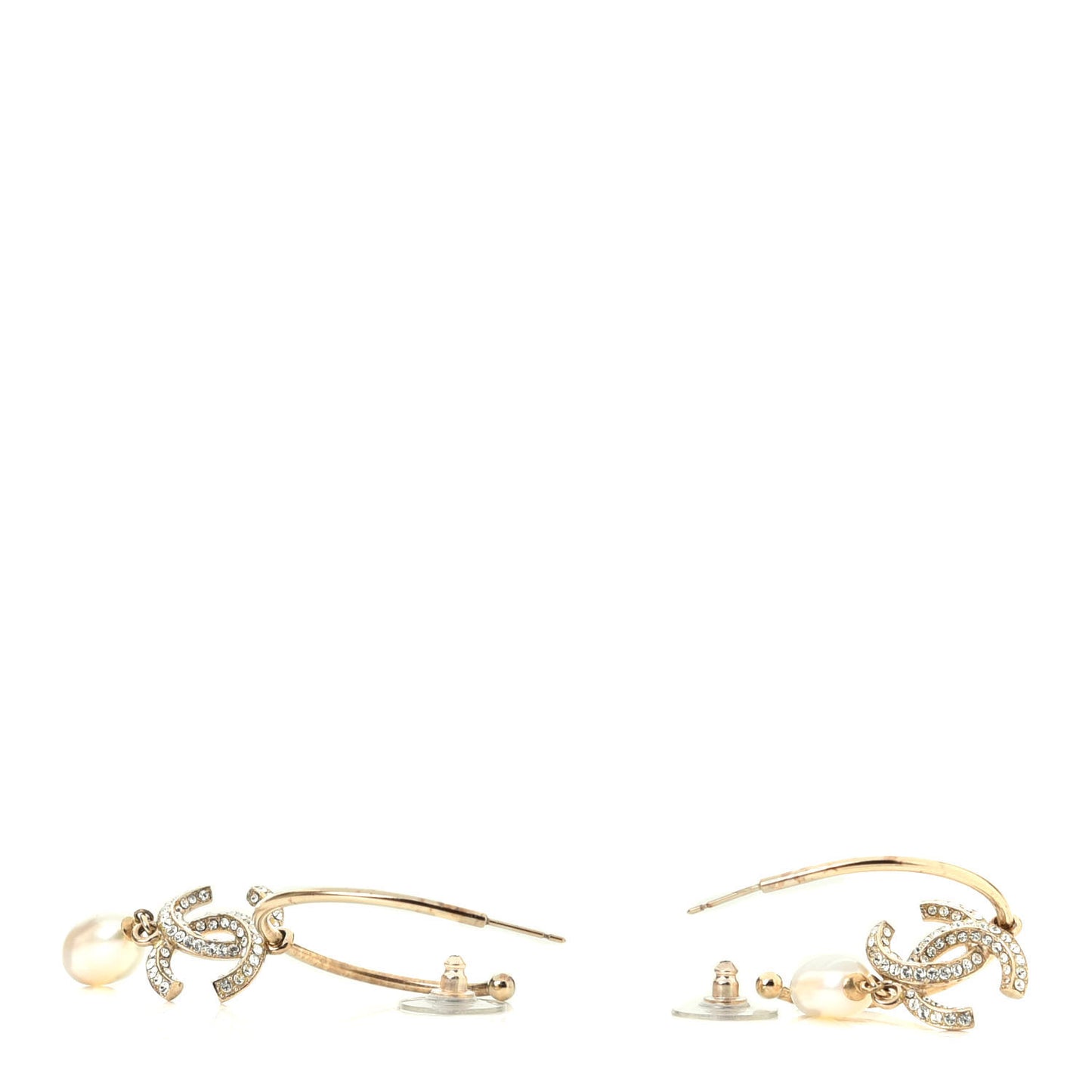 Crystal Pearl CC Drop Hoop Earrings Gold