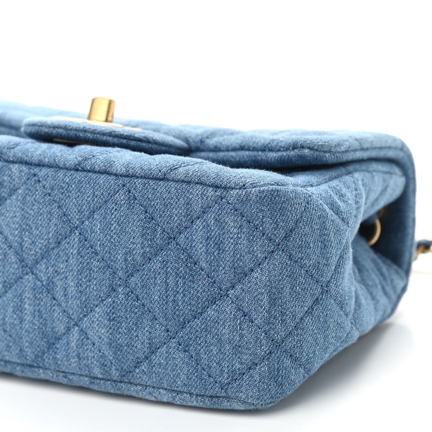 Denim Quilted Mini Pearl Crush Flap Blue