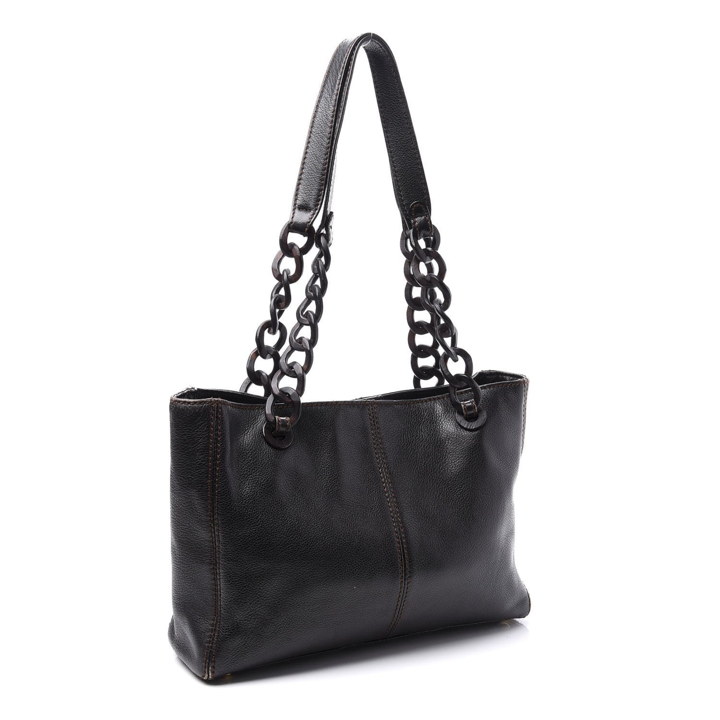 Calfskin Wood Chain Tote Black