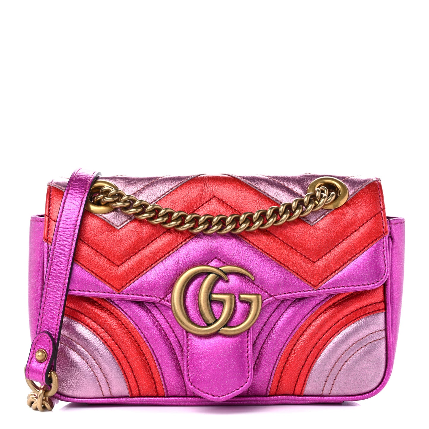 Metallic Calfskin Matelasse Mini GG Marmont Shoulder Bag Fuchsia