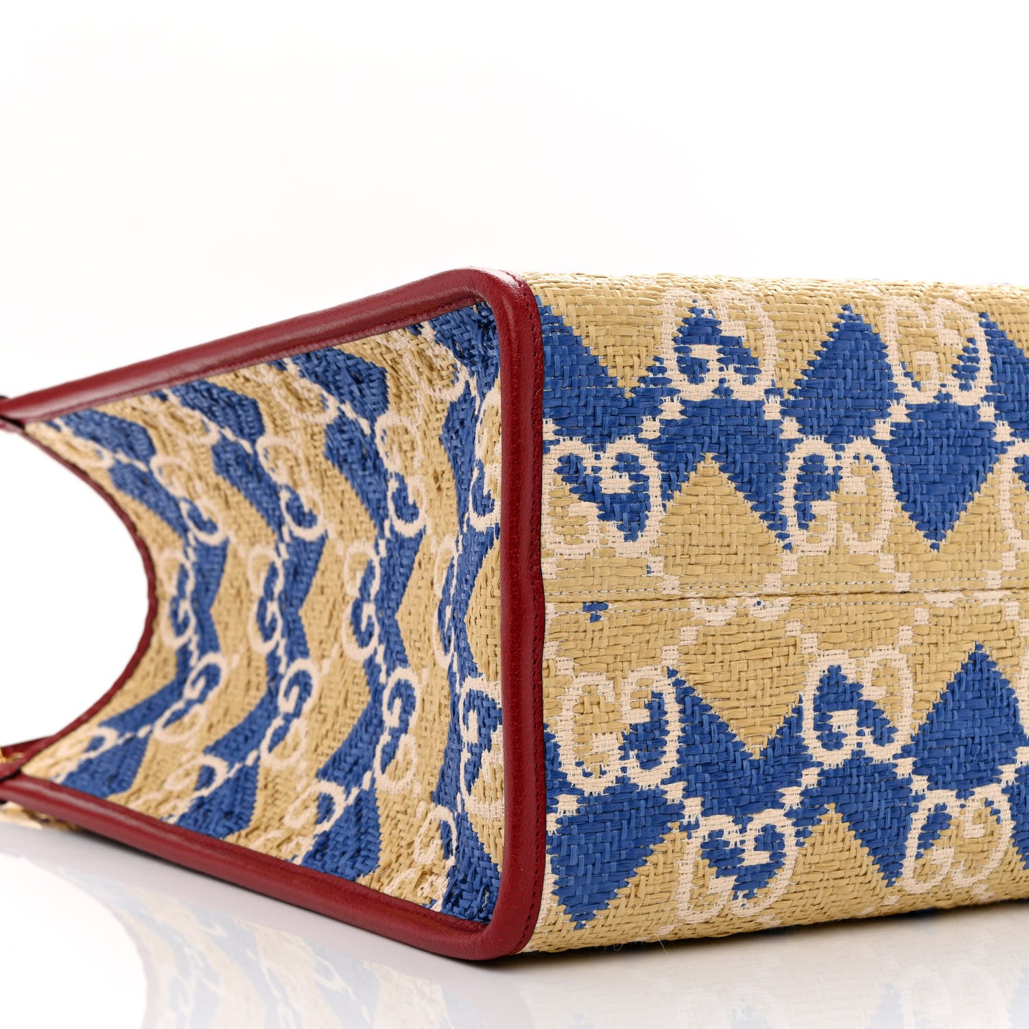 Gucci Raffia GG Monogram Hamptons Medium Tote Bag Beige Blue 9 of 10