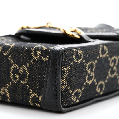 Gucci Jacquard Black Denim GG Monogram Textured Dollar Calfskin Mini Horsebit 1955 Crossbody Bag Black Ivory 10 of 10