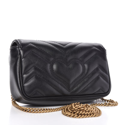 Gucci Calfskin Matelasse Super Mini GG Marmont Shoulder Bag Black 3 of 11