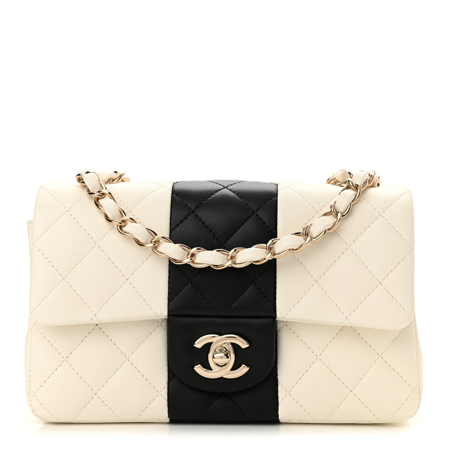 Lambskin Quilted Mini Rectangular Flap White Black