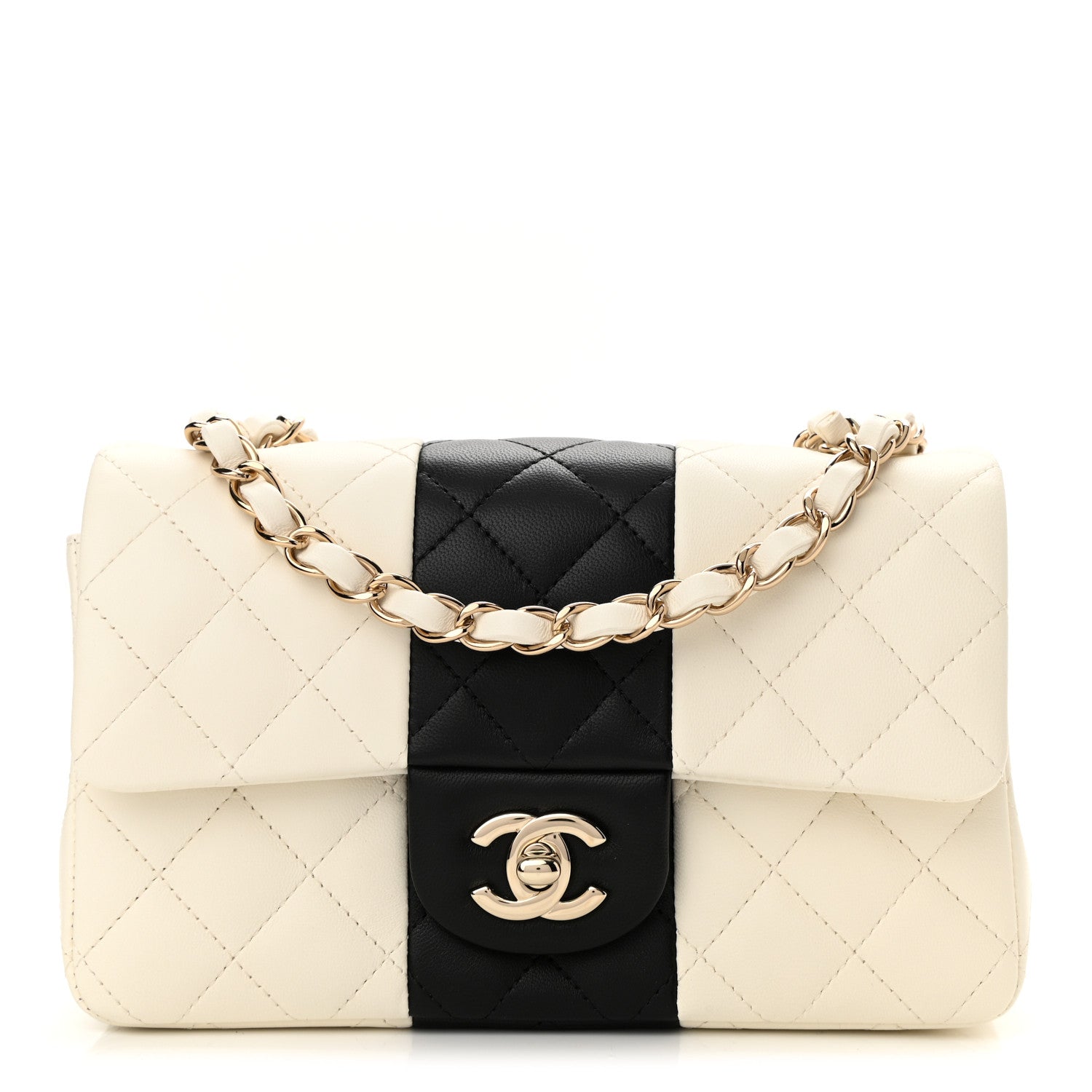 Chanel Lambskin Quilted Mini Rectangular Flap White Black 1 of 12
