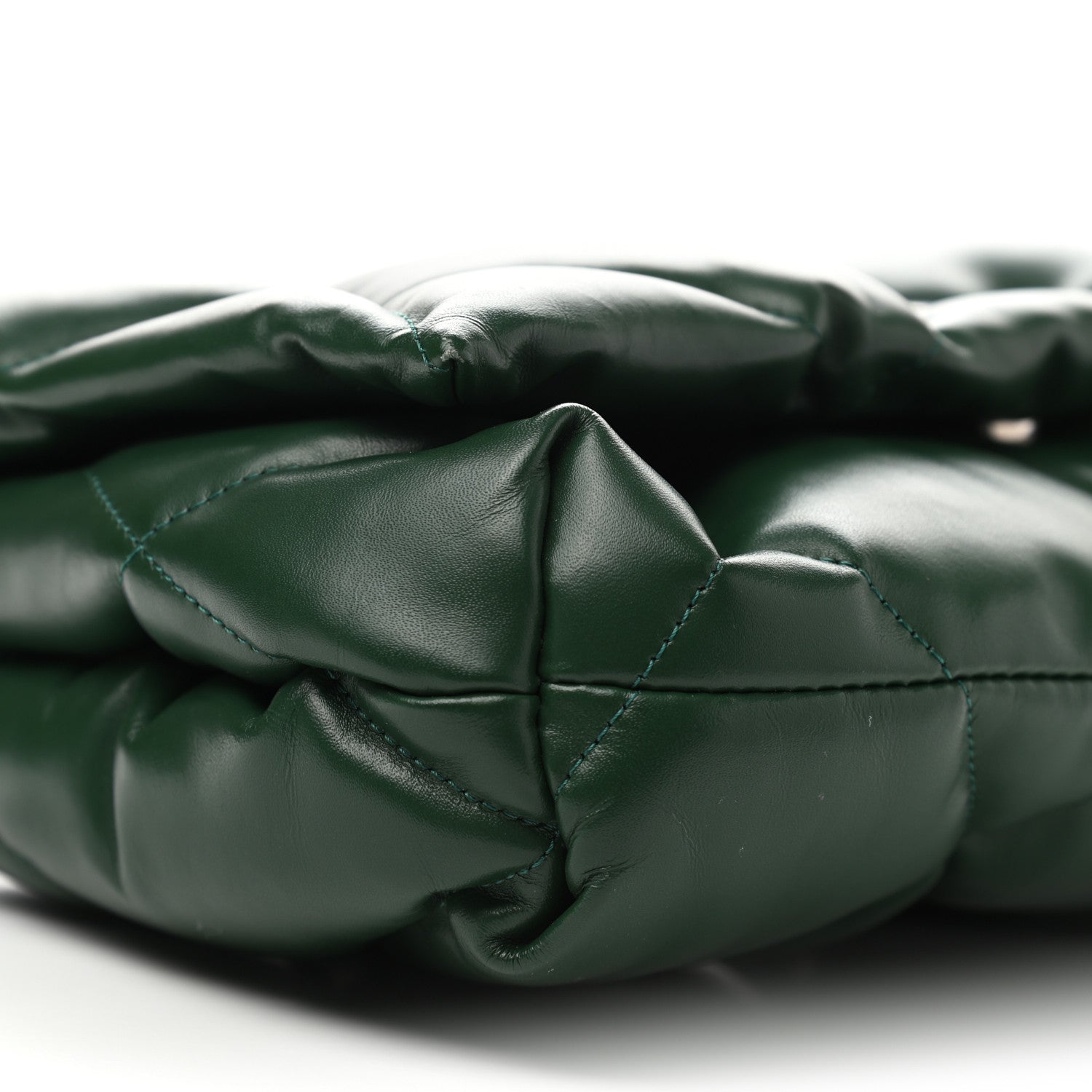 Balenciaga Nappa Calfskin Quilted Touch B Puffy Clutch Forest Green 9 of 10