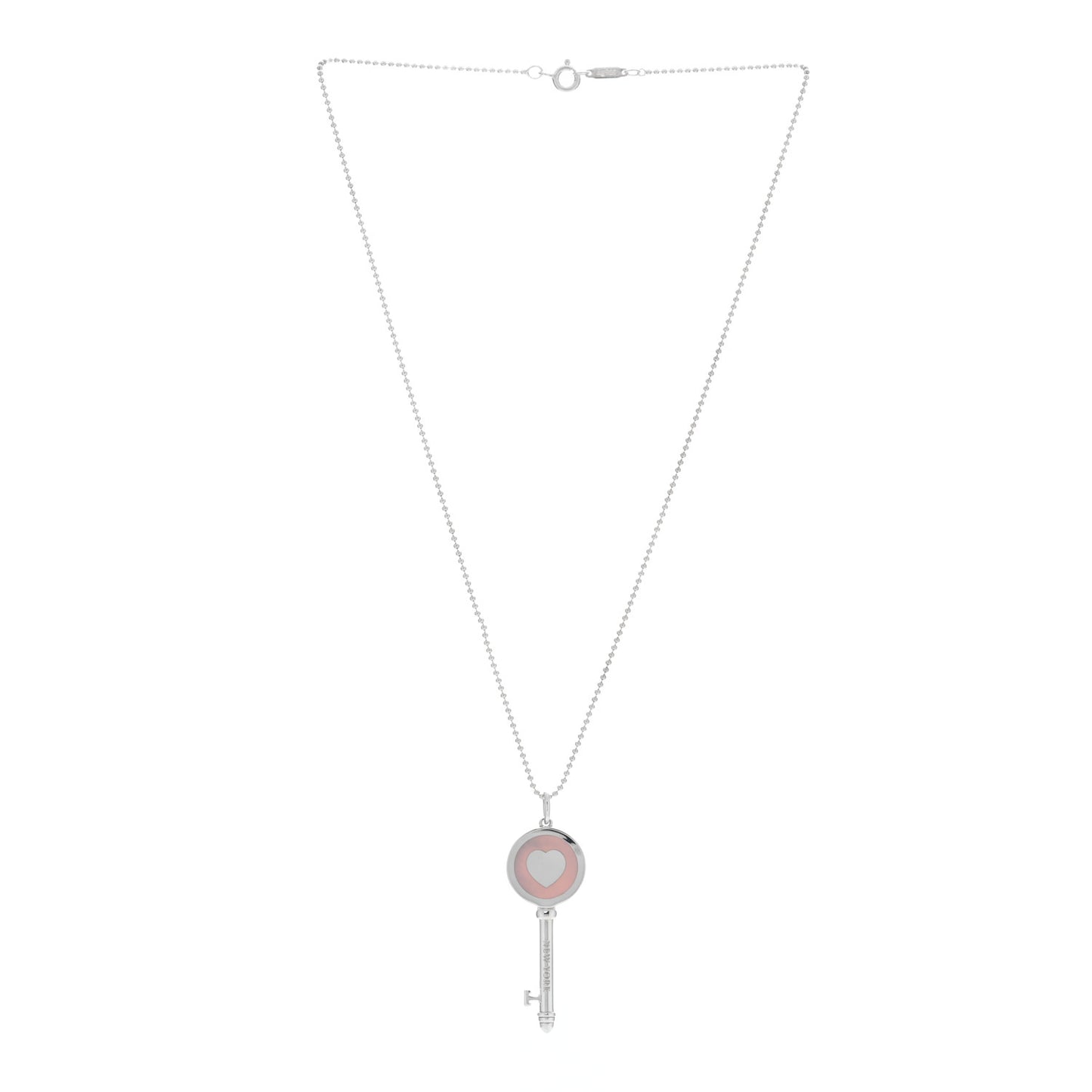 Sterling Silver Enamel Keys Heart Key Pendant Necklace Pink