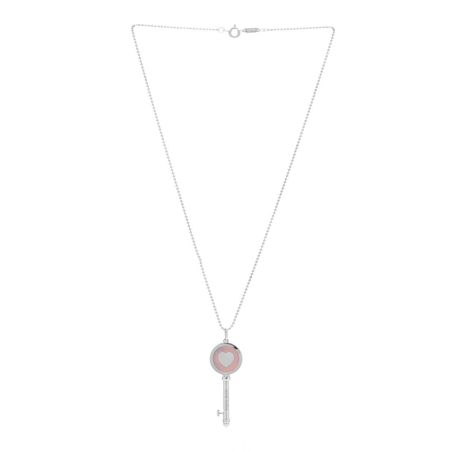 Tiffany Sterling Silver Enamel Keys Heart Key Pendant Necklace Pink 2 of 5