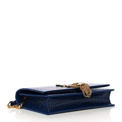 Saint Laurent Calfskin Crocodile Embossed Kate Monogram Tassel Chain Wallet Royal Blue 5 of 12