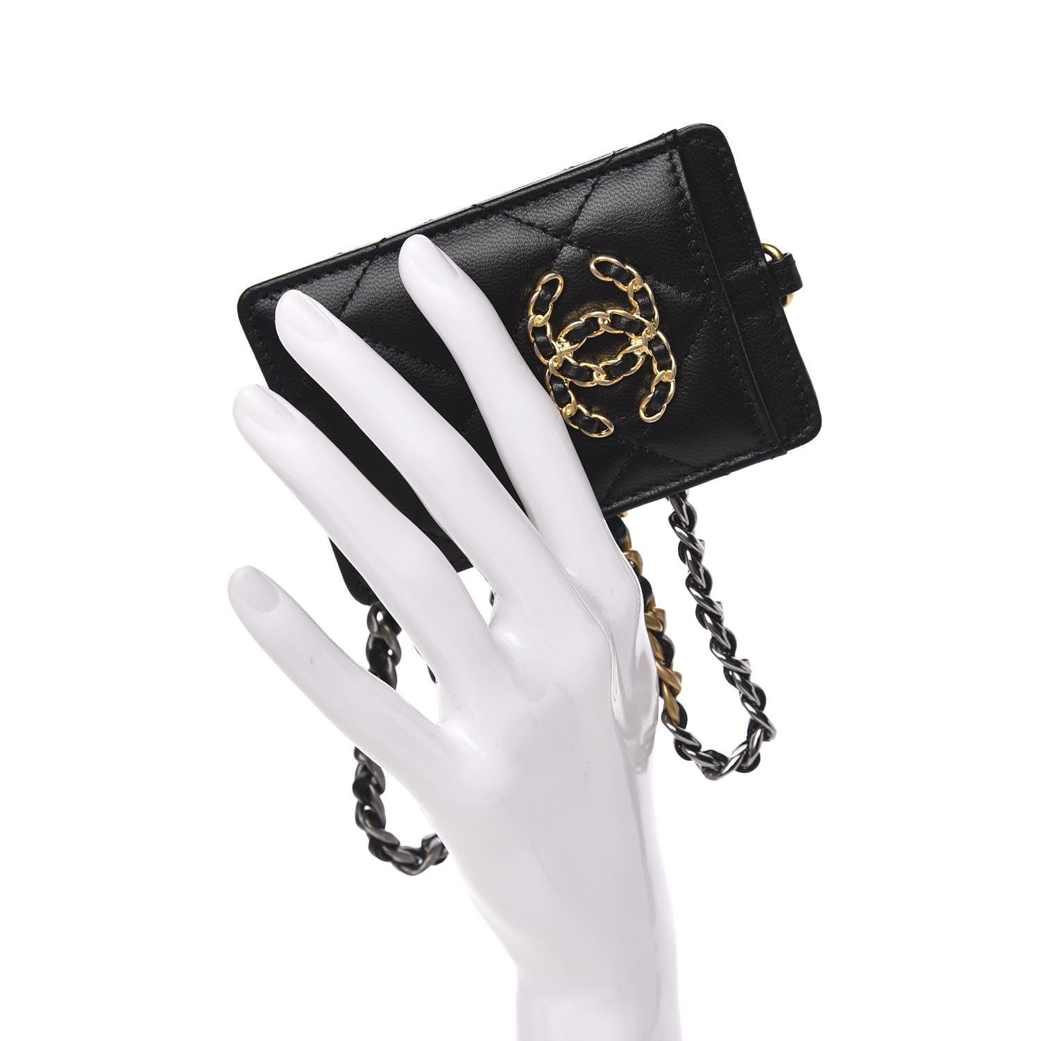 Chanel Goatskin Quilted 19 Card Holder On Chain Black 3 of 9