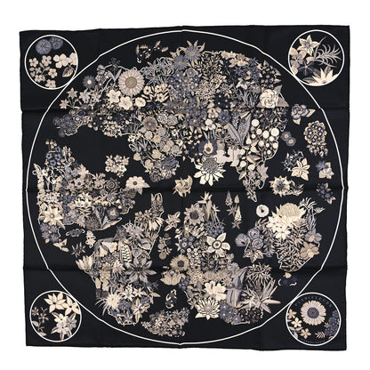 Hermes Silk Planifleurs Scarf 90 Black Gris Parchemin 1 of 3