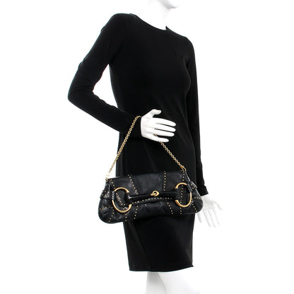 Gucci Python Studded Horsebit Chain Clutch Black 2 of 9