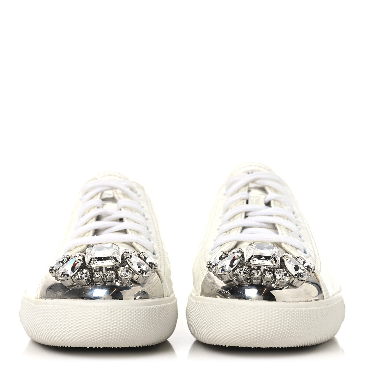 Miu Miu Naplak Crystal Low Top Sneakers 38 Bianco 3 of 10