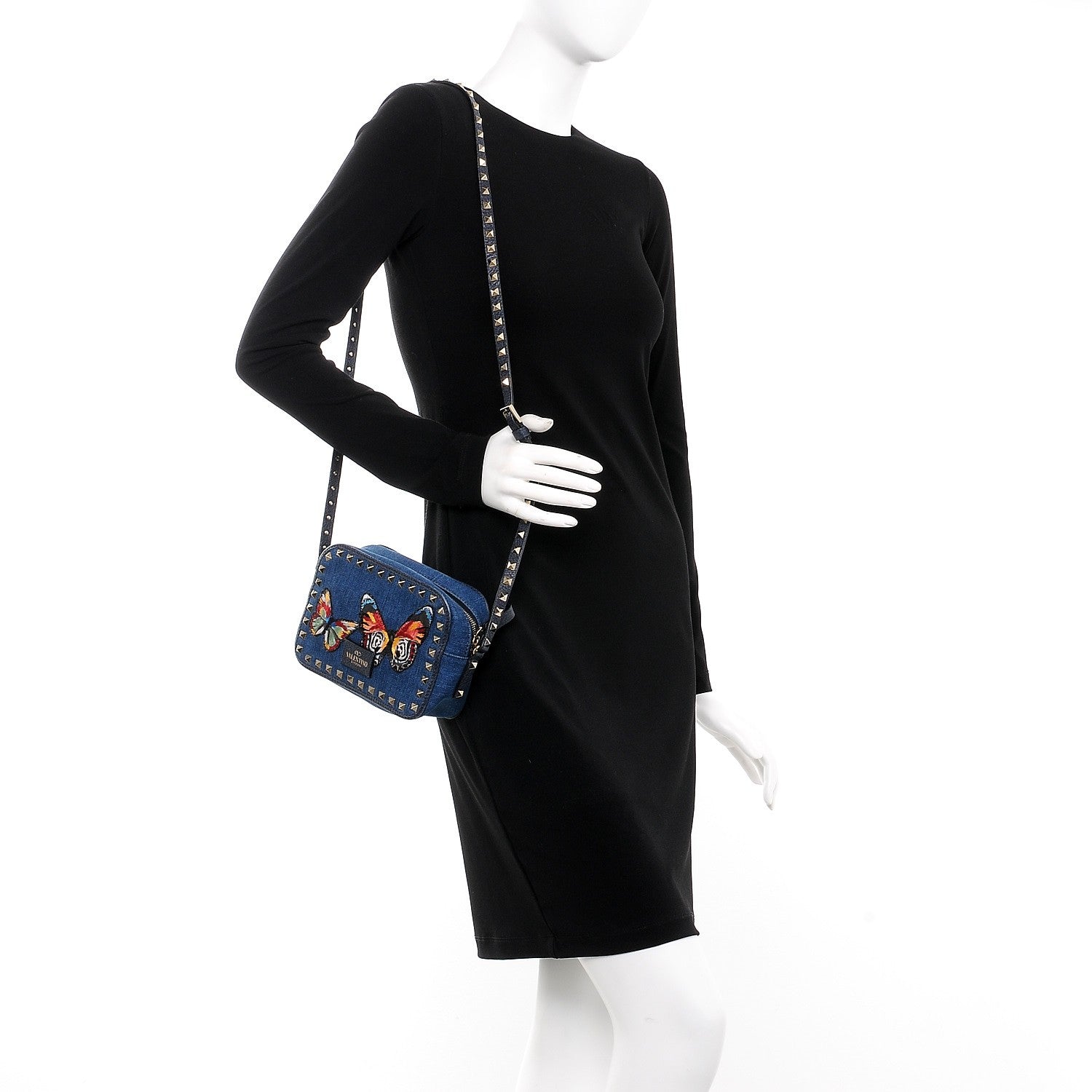 Valentino Garavani Denim Butterfly Embroidered Rockstud Camera Crossbody Bag Light Denim Multicolor 2 of 8