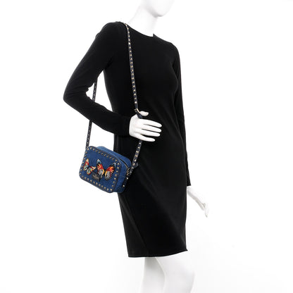 Valentino Garavani Denim Butterfly Embroidered Rockstud Camera Crossbody Bag Light Denim Multicolor 2 of 8
