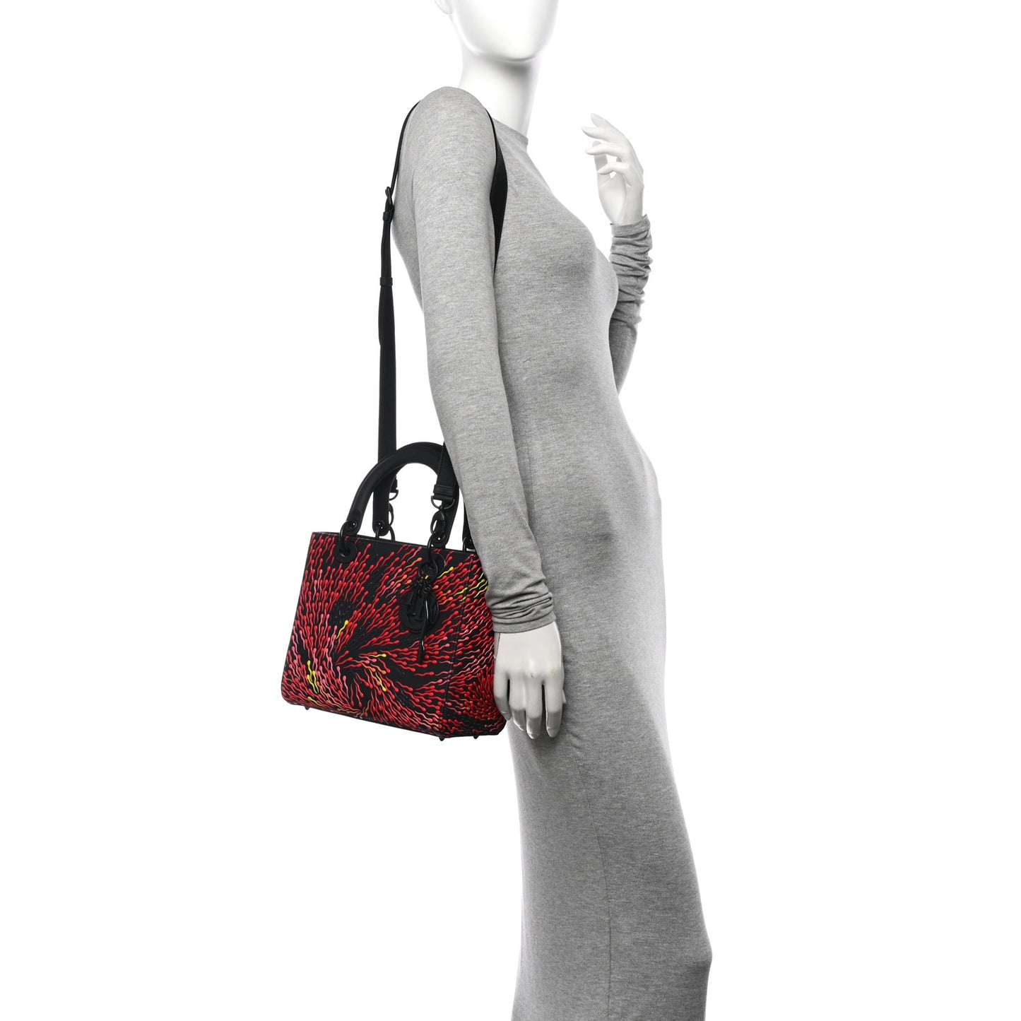 X BHARTI KHER Calfskin Embossed Matte Medium Lady Dior Art Black Multicolor