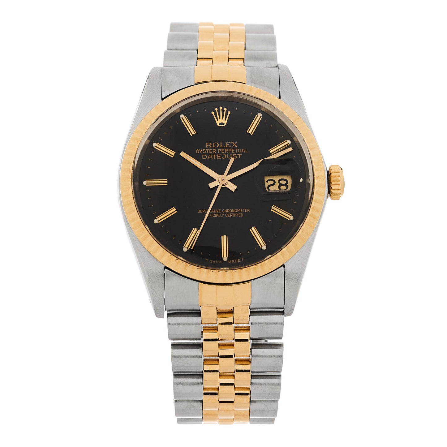 Stainless Steel 18K Yellow Gold 36mm Oyster Perpetual Datejust Watch Black 16233