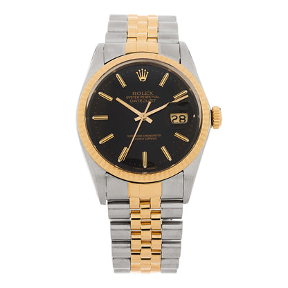 Rolex Stainless Steel 18K Yellow Gold 36mm Oyster Perpetual Datejust Watch Black 16233 1 of 5
