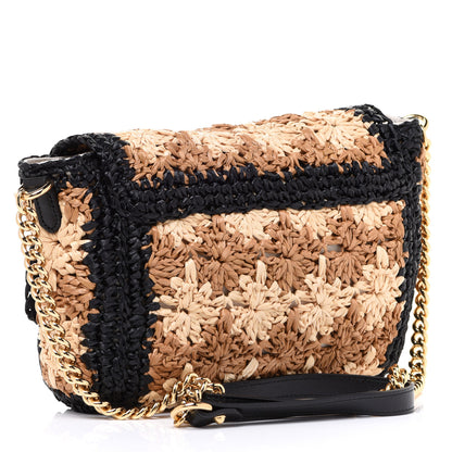 Gucci Raffia Azalea Calfskin Crochet Flower Small GG Marmont Shoulder Bag Natural Ecru Black 3 of 11