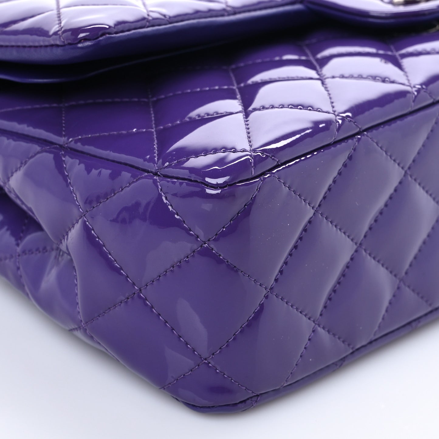 Patent Calfskin Quilted Medium Double Flap Purple