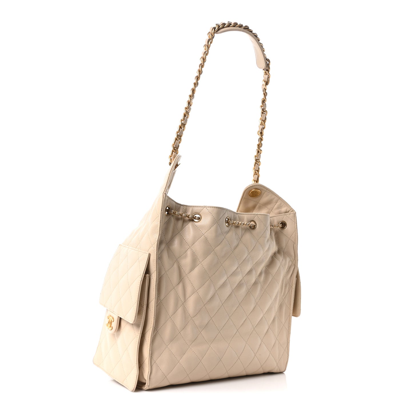Caviar Quilted Medium Chanel 25 Handbag Beige