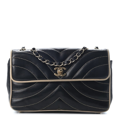 Chanel Lambskin Quilted Single Flap Bag Black Beige 1 of 8