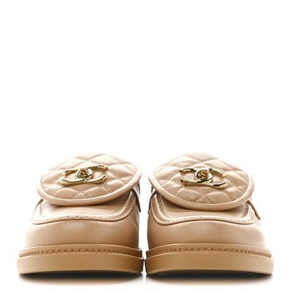 Chanel Lambskin Quilted CC Turnlock Mules 37.5 Light Beige 3 of 11