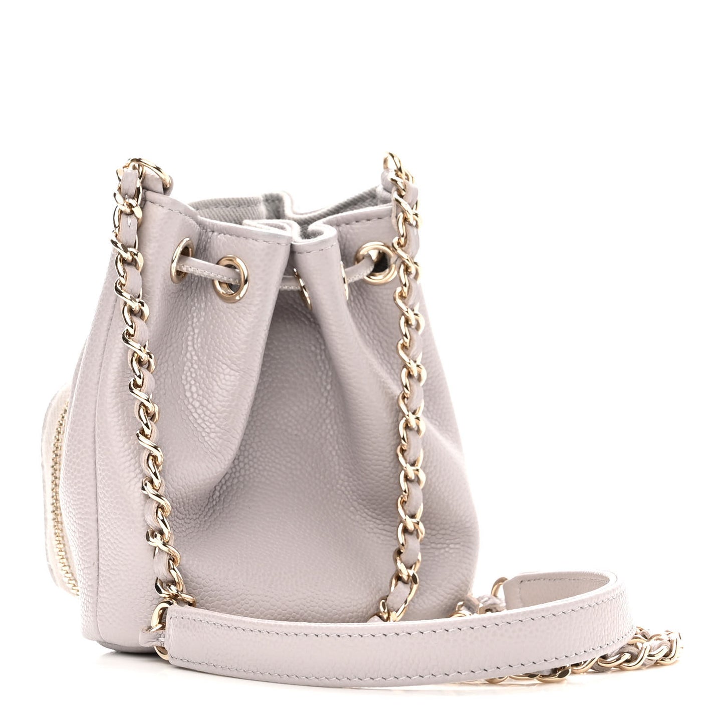 Caviar Quilted Mini CC Pocket Bucket Bag Grey