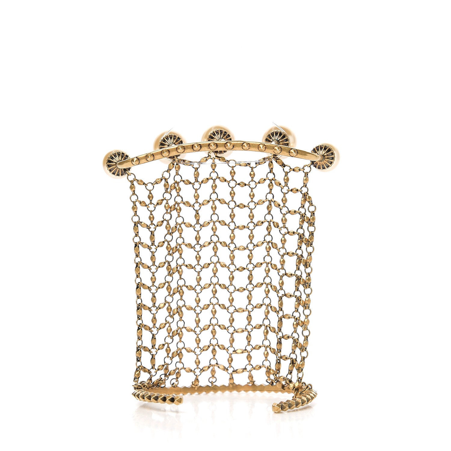 Gucci Metal Embellished Pearl Multi-Finger Ring Bracelet Gold 3 of 4