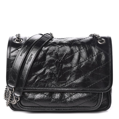 Saint Laurent Crinkled Calfskin Matelasse Monogram Baby Niki Chain Satchel Black 1 of 10