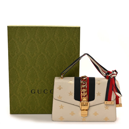 Gucci Textured Calfskin Bee Star Print Small Sylvie Shoulder Bag Mystic White 9 of 9