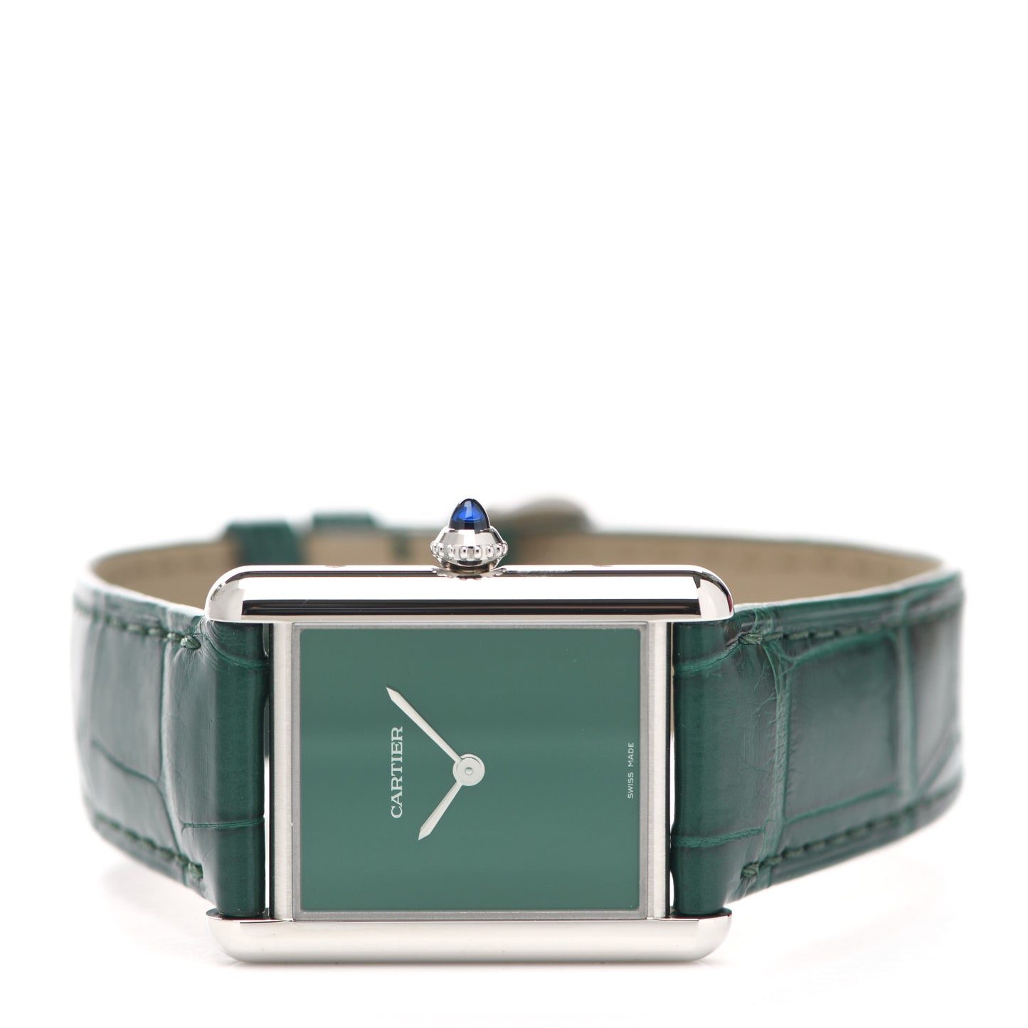 Stainless Steel Alligator 25mm Must de Cartier Tank Quartz Watch Green