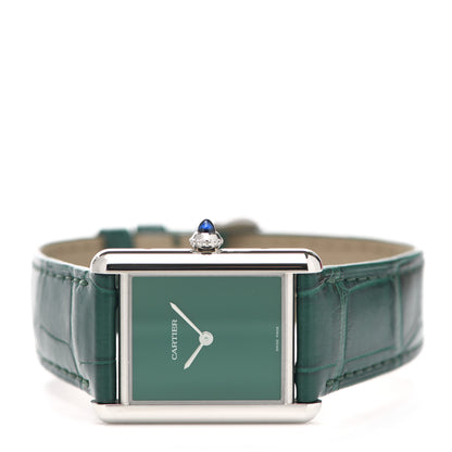 Cartier Stainless Steel Alligator 25mm Must de Cartier Tank Quartz Watch Green 2 of 5