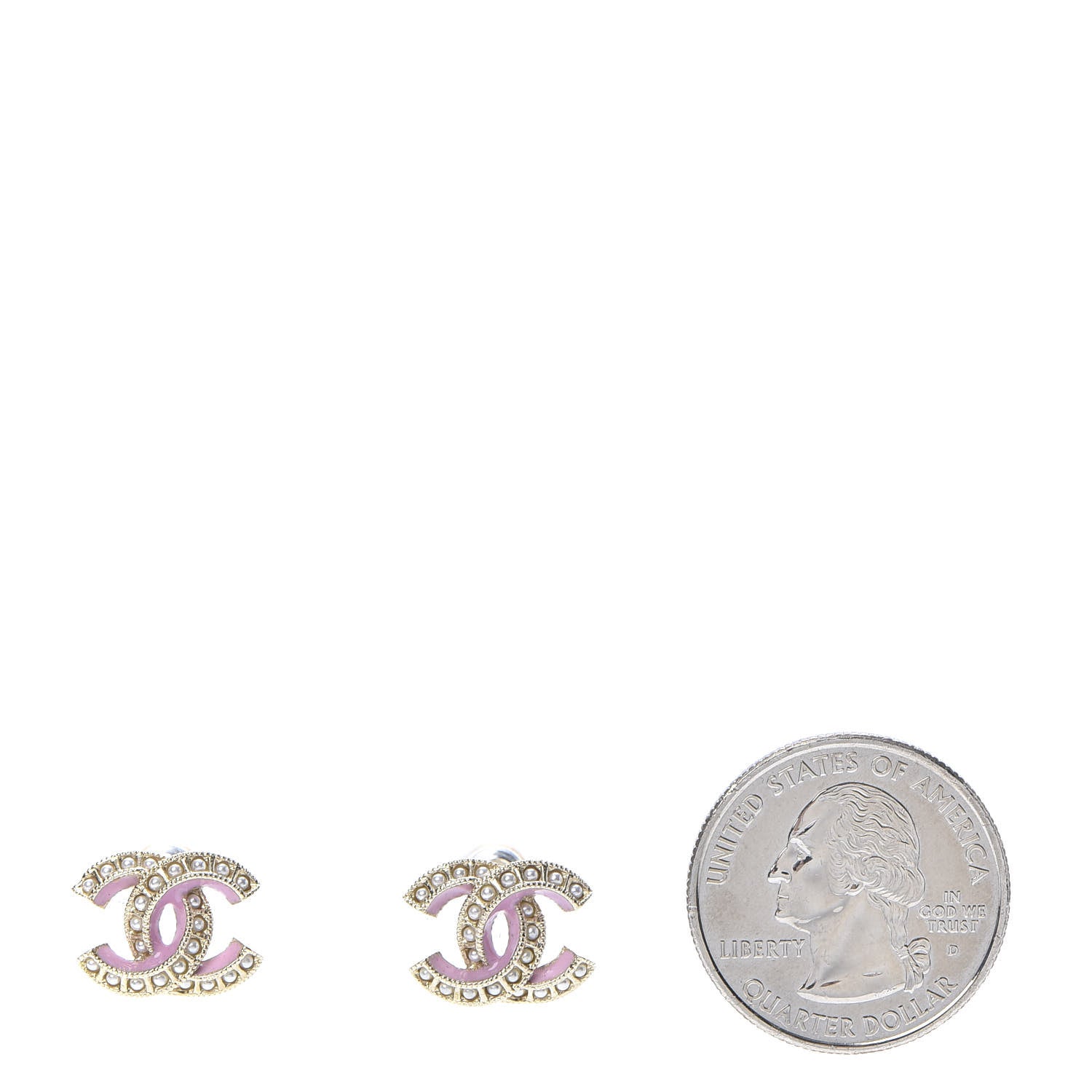 Chanel Metal Pearl Enamel CC Earrings Gold Pink 2 of 4
