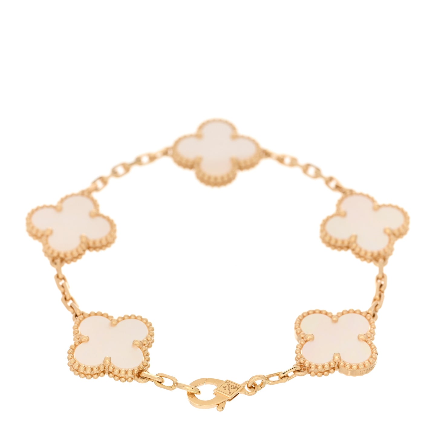 18K Yellow Gold Mother of Pearl 5 Motifs Vintage Alhambra Bracelet