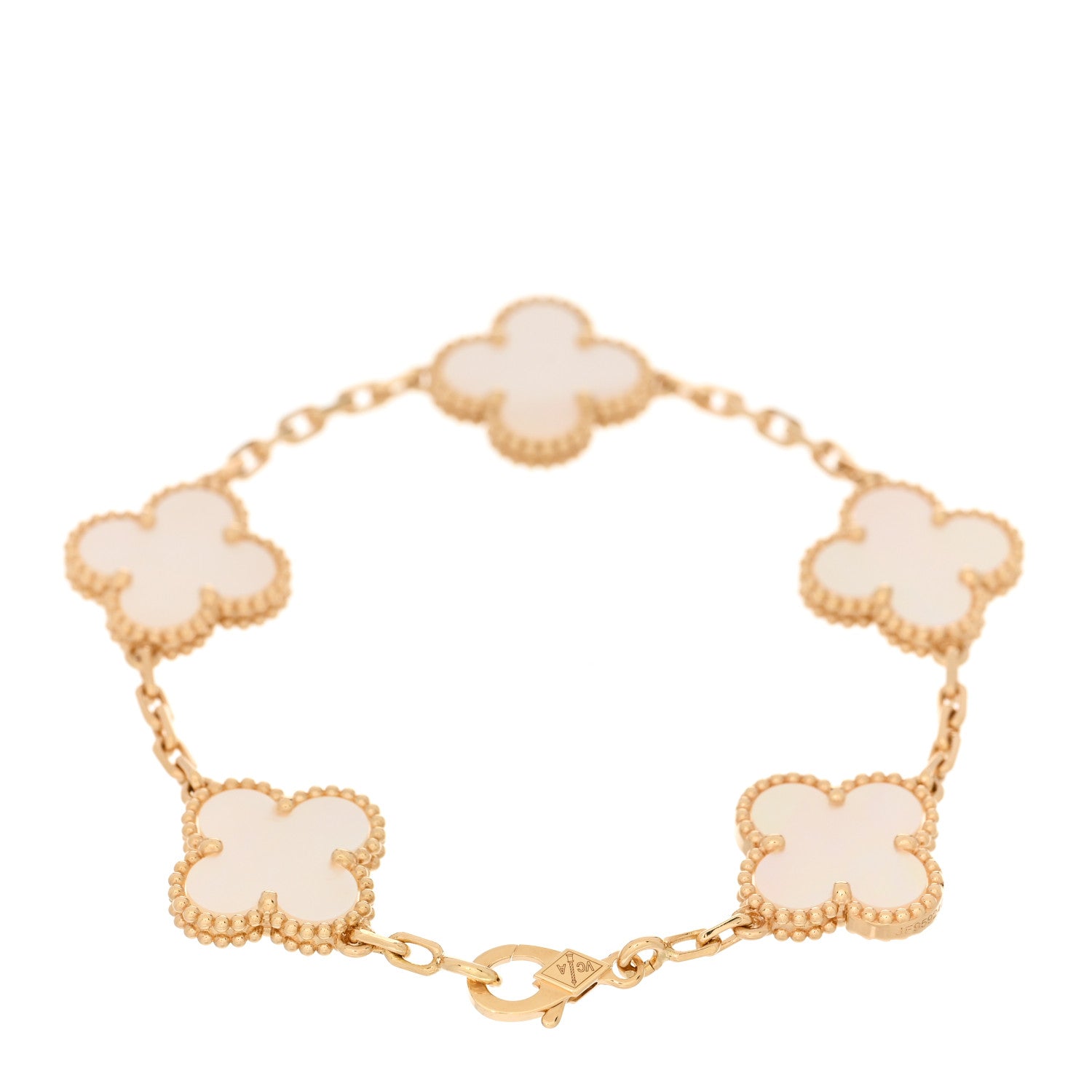 Van Cleef & Arpels 18K Yellow Gold Mother of Pearl 5 Motifs Vintage Alhambra Bracelet 2 of 3