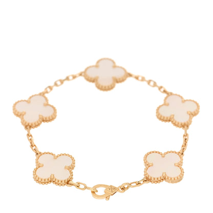 Van Cleef & Arpels 18K Yellow Gold Mother of Pearl 5 Motifs Vintage Alhambra Bracelet 2 of 3