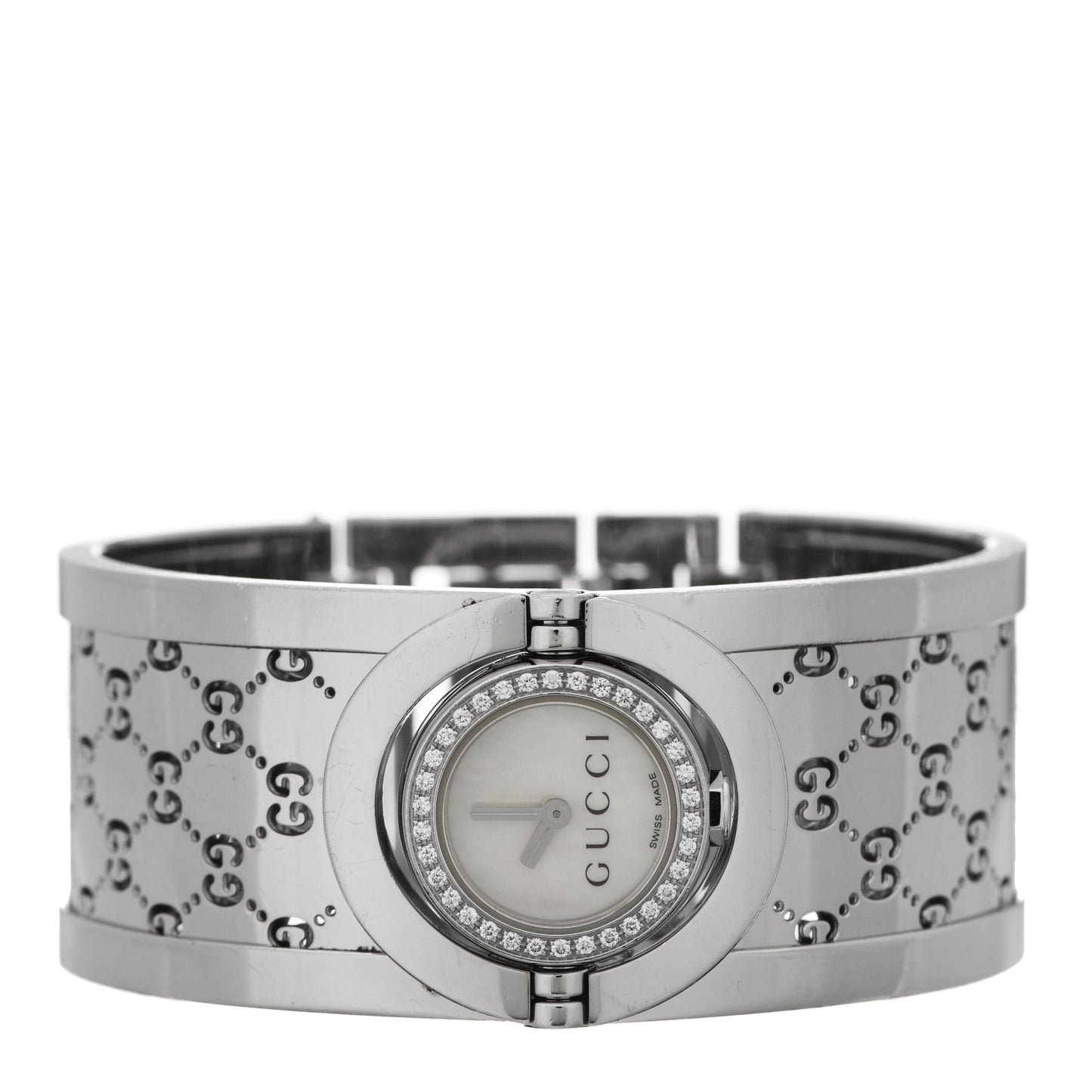 Stainless Steel Diamond Bezel Mother of Pearl 23mm Twirl Quartz Watch