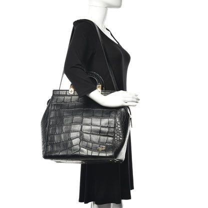 Givenchy Calfskin Crocodile Embossed Medium HDG Top Handle Bag Black 2 of 10